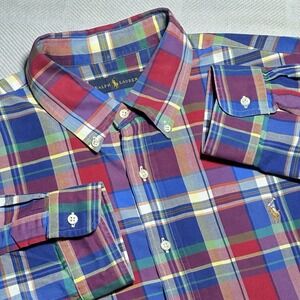 Ralph Lauren Madras‎ Plaid Flesh Pony Button Down Cotton Shirt Men's Size 2XL